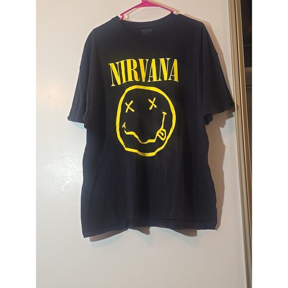 Vintage Nirvana Smiley Face Repop Band Black T-Shirt Men 2XL Official Merch - Picture 1 of 4